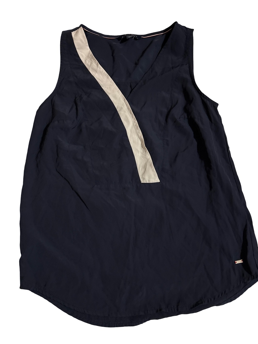 Tommy Hilfiger Navy Sleeveless V-Neck Top with White Accent